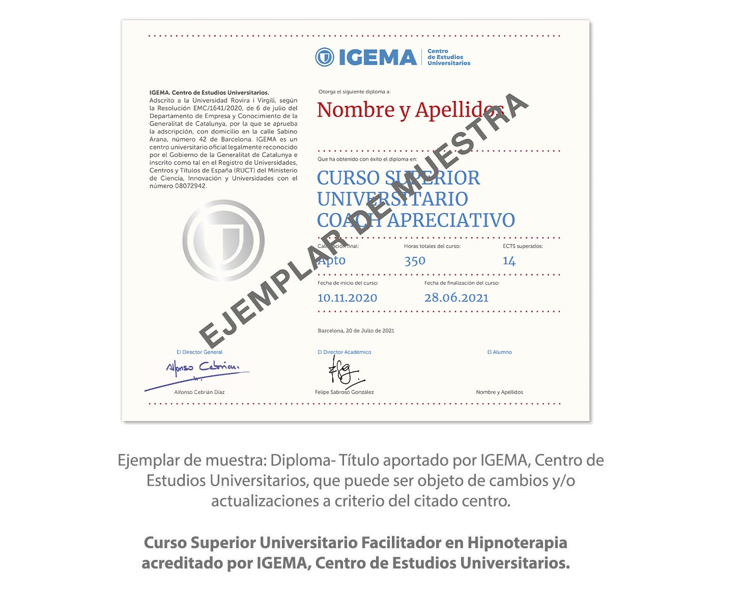 Curso Superior Universitario Facilitador en Hipnoterapia IGEMA