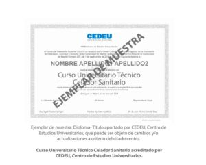 Diploma Título Curso Universitario Técnico Celador Sanitario acreditado por CEDEU, Centro de Estudios Universitarios